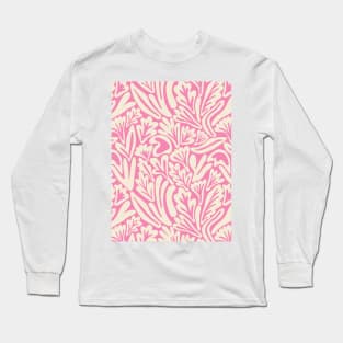 Abstract boho leaf and flower pattern in pink Long Sleeve T-Shirt